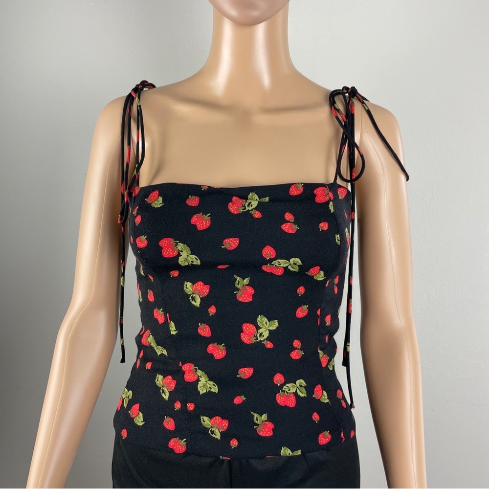 Reformation Black Strawberry Print Tank Top